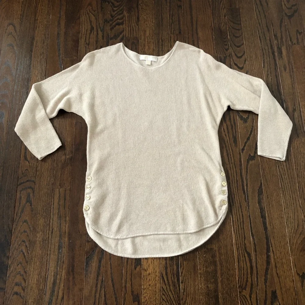 Michael Kors Women’s M Beige Waffle Knit Dolman Long-Sleeve Tunic Sweater - EUC!